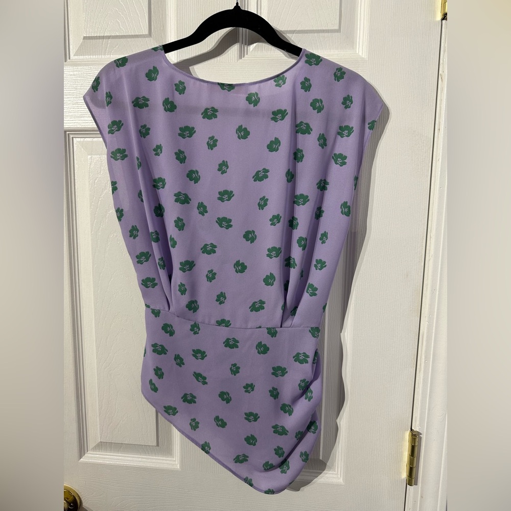 WAYF Purple Asymmetrical Wrap Blouse Cap Sleeve (XS) - Picture 13 of 16